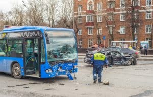 police on the scene of a bus accident